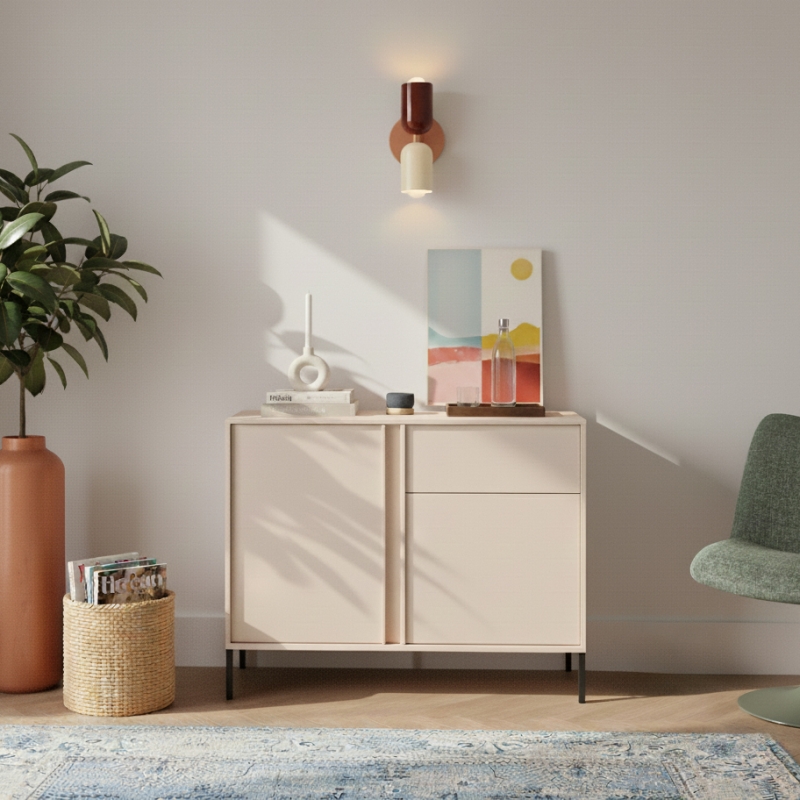 Buffet HULDA beige 2 portes 1 tiroir 104cm