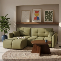 Canapé d'angle convertible et réversible COMO 4 places tissu chenille vert kaki