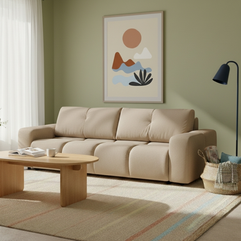 Canapé droit convertible SORELLA 3 places tissu chenille grège