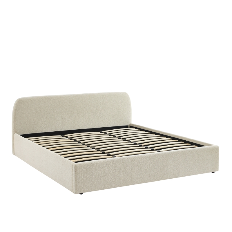 Lit coffre GELA tissu chenille beige 180x200 sommier inclus