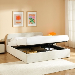 Lit coffre GELA tissu chenille beige 180x200 sommier inclus