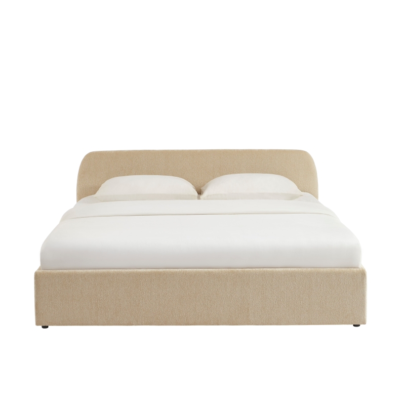 Lit coffre GELA tissu chenille grège 180x200 sommier inclus