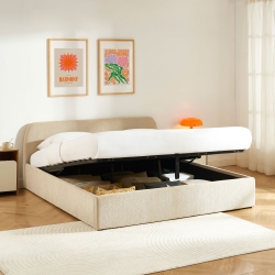 Lit coffre GELA tissu chenille grège 180x200 sommier inclus