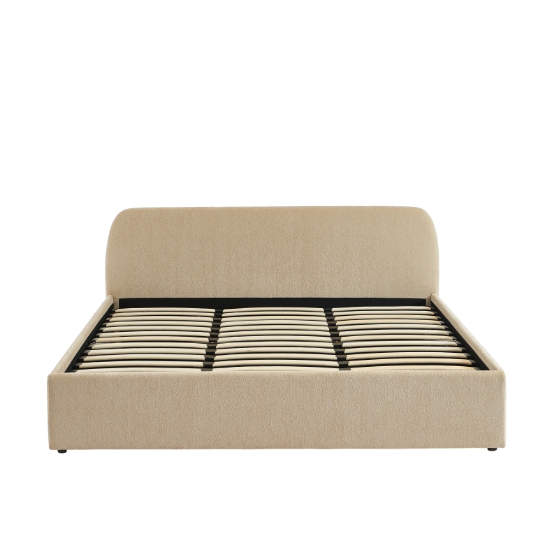 Lit coffre GELA tissu chenille grège 180x200 sommier inclus