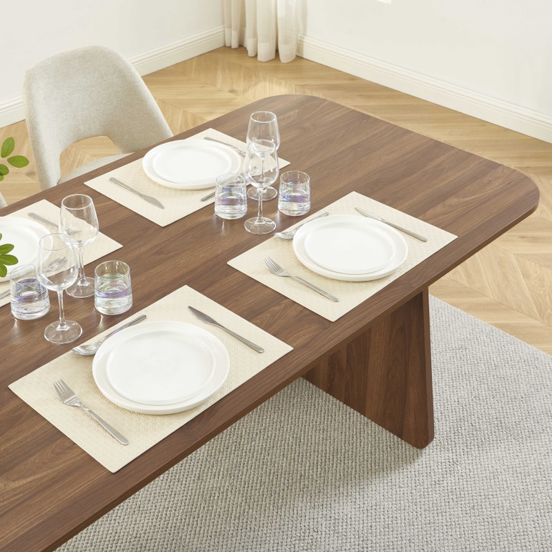 Ensemble repas table à manger LANGO effet noyer et 4 chaises ELISABETH tissu beige pieds effet noyer