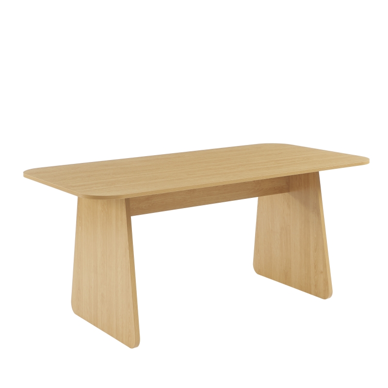 Ensemble repas table à manger LANGO effet chêne et 4 chaises ELISABETH tissu beige pieds effet noyer