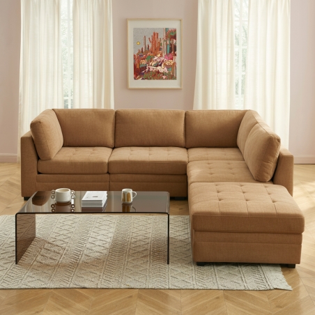 Canapé d'angle modulable 5 pièces BILLIE tissu chenille écureuil