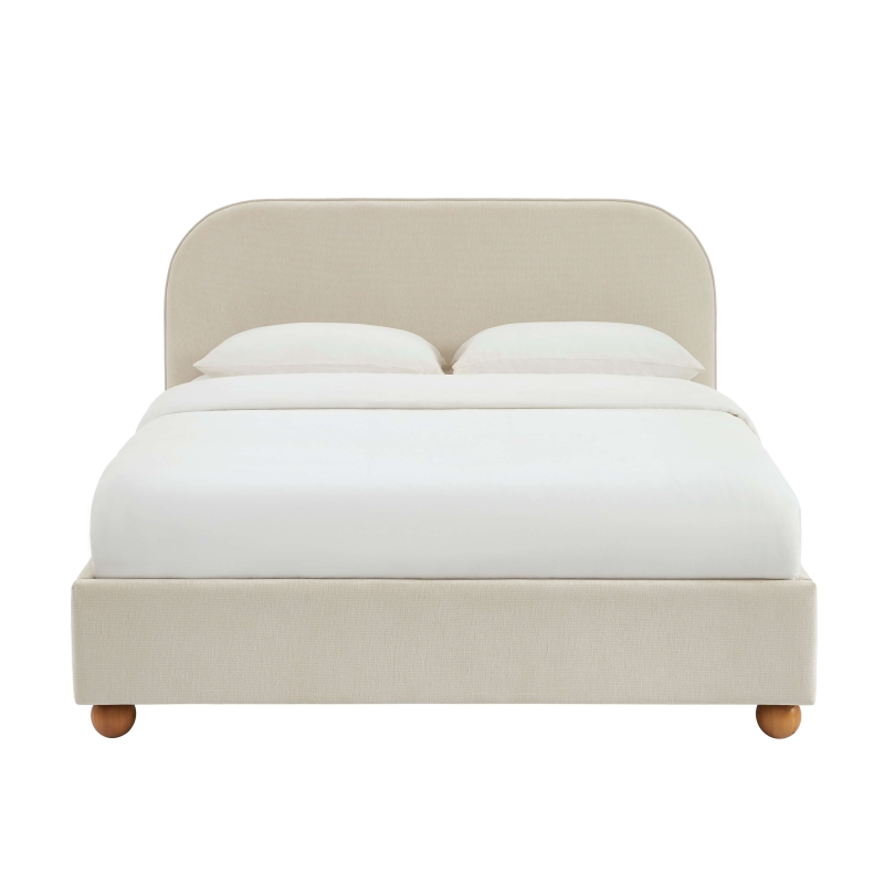 Lit coffre PILKA 140x190 tissu chenille beige sommier inclus