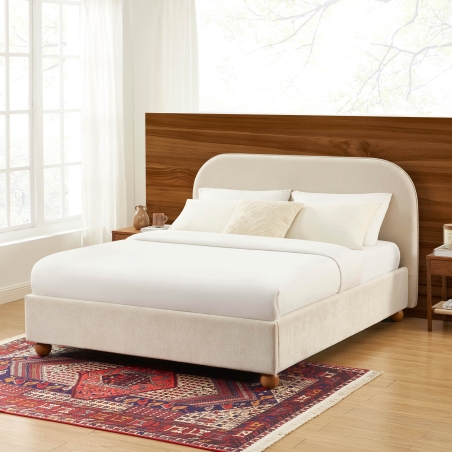 Lit coffre PILKA 140x190 tissu chenille beige sommier inclus