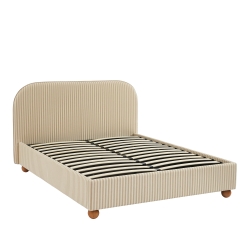 Lit coffre PILKA 140x190 tissu rayé beige et écru sommier inclus