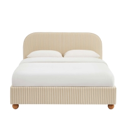 Lit coffre PILKA 140x190 tissu rayé beige et écru sommier inclus