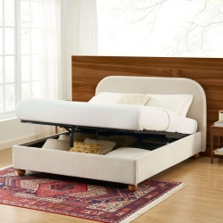 Lit coffre PILKA 160x200 tissu chenille beige sommier inclus