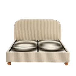 Lit coffre PILKA tissu rayé beige et écru 160x200 sommier inclus