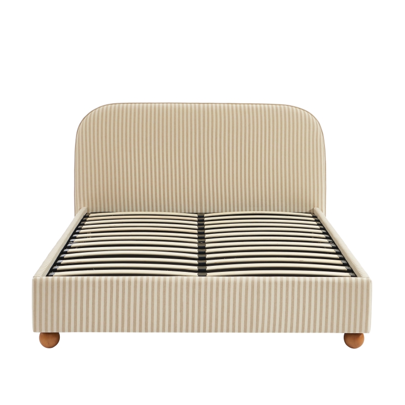 Lit coffre PILKA tissu rayé beige et écru 160x200 sommier inclus