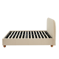 Lit coffre PILKA tissu rayé beige et écru 160x200 sommier inclus