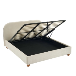 Lit coffre PILKA 180x200 tissu chenille beige sommier inclus