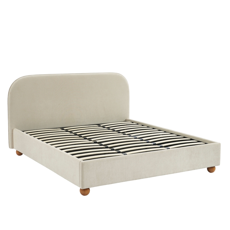 Lit coffre PILKA 180x200 tissu chenille beige sommier inclus