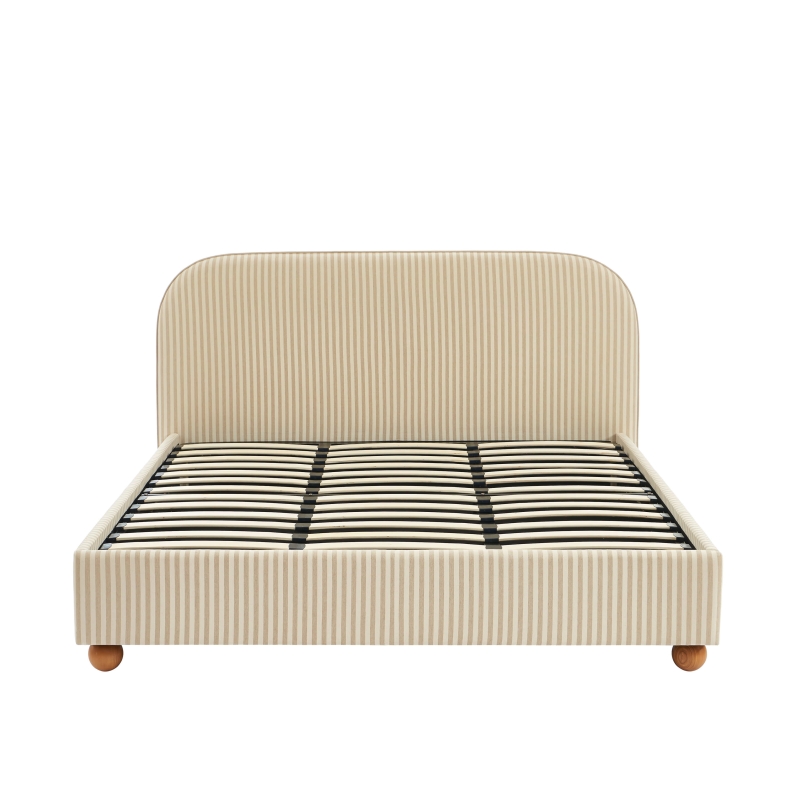 Lit coffre PILKA 180x200 tissu rayé beige et écru sommier inclus