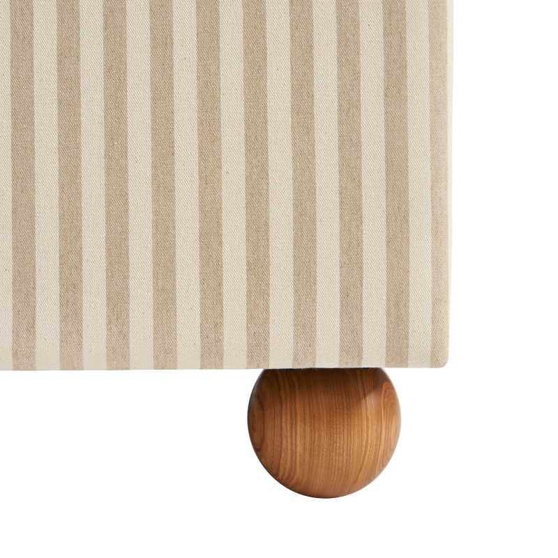 Lit coffre PILKA 180x200 tissu rayé beige et écru sommier inclus