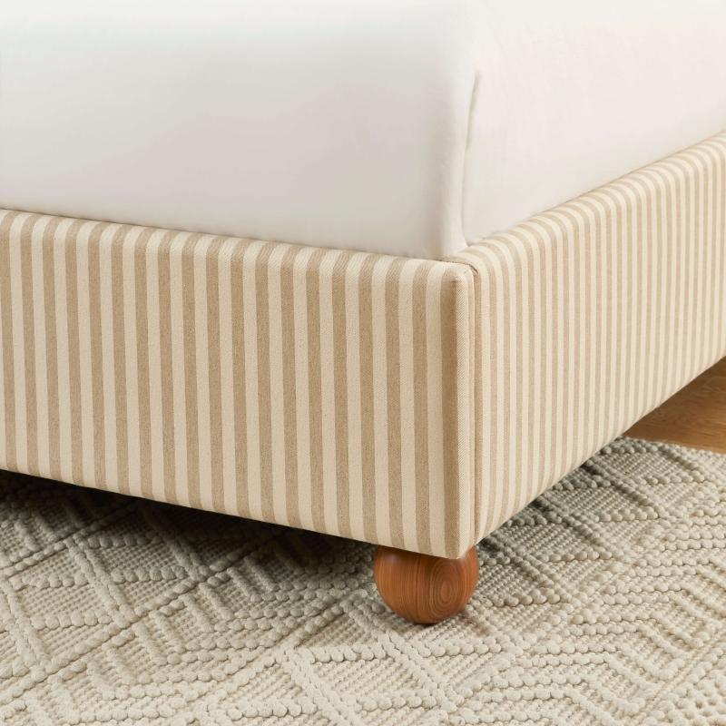 Lit coffre PILKA tissu rayé beige et écru 160x200 sommier inclus