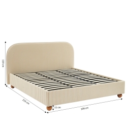 Lit coffre PILKA 180x200 tissu rayé beige et écru sommier inclus