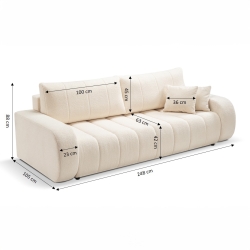 Canapé droit convertible BELEM 3 places tissu bouclette écru