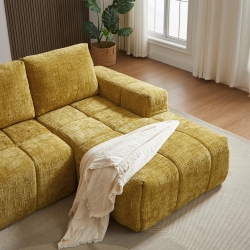 Canapé d'angle droit compressé AUREA 4 places tissu jaune moutarde