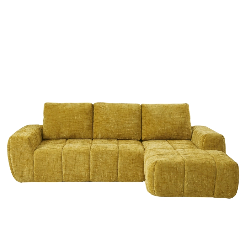 Canapé d'angle droit compressé AUREA 4 places tissu jaune moutarde