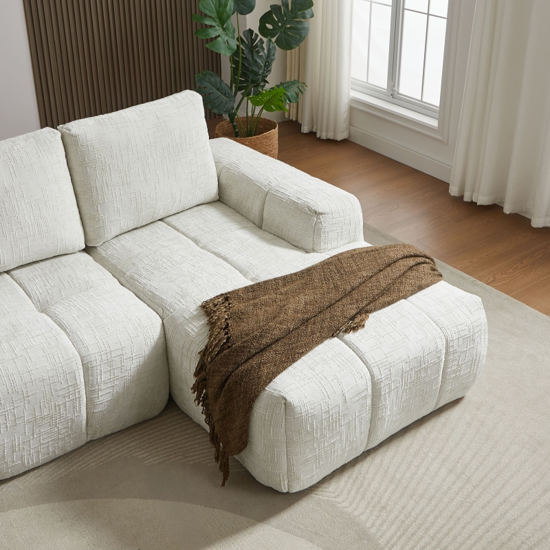 Canapé d'angle droit compressé AUREA 4 places tissu beige