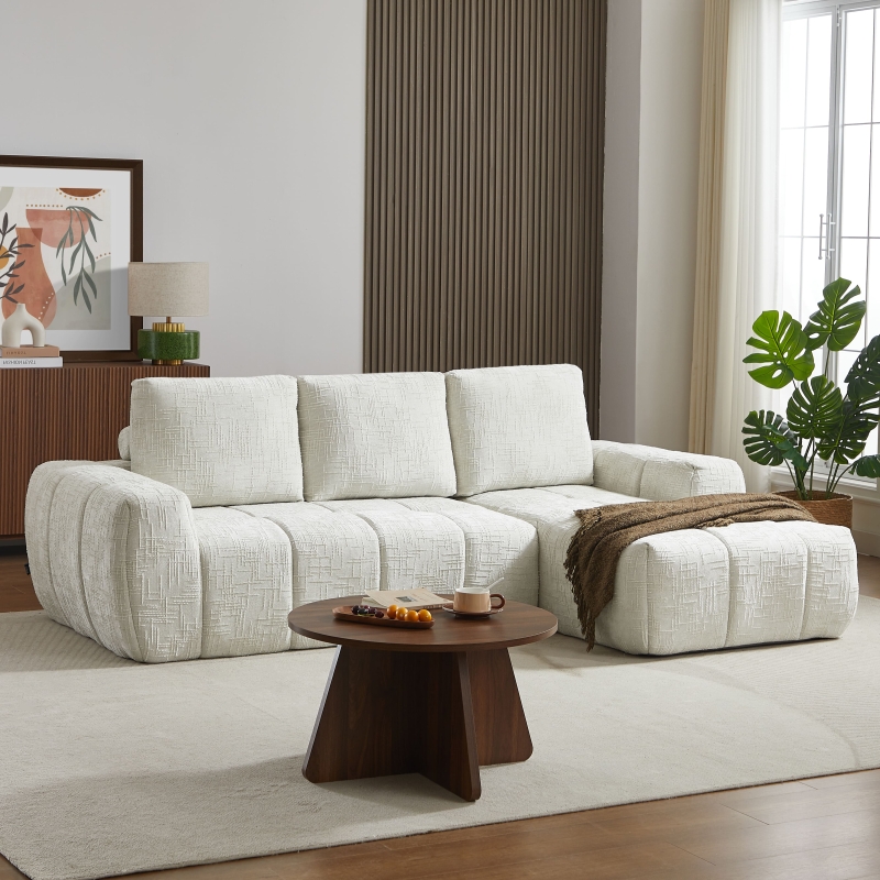 Canapé d'angle droit compressé AUREA 4 places tissu beige