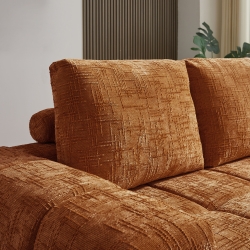 Canapé d'angle droit compressé AUREA 4 places tissu terracotta