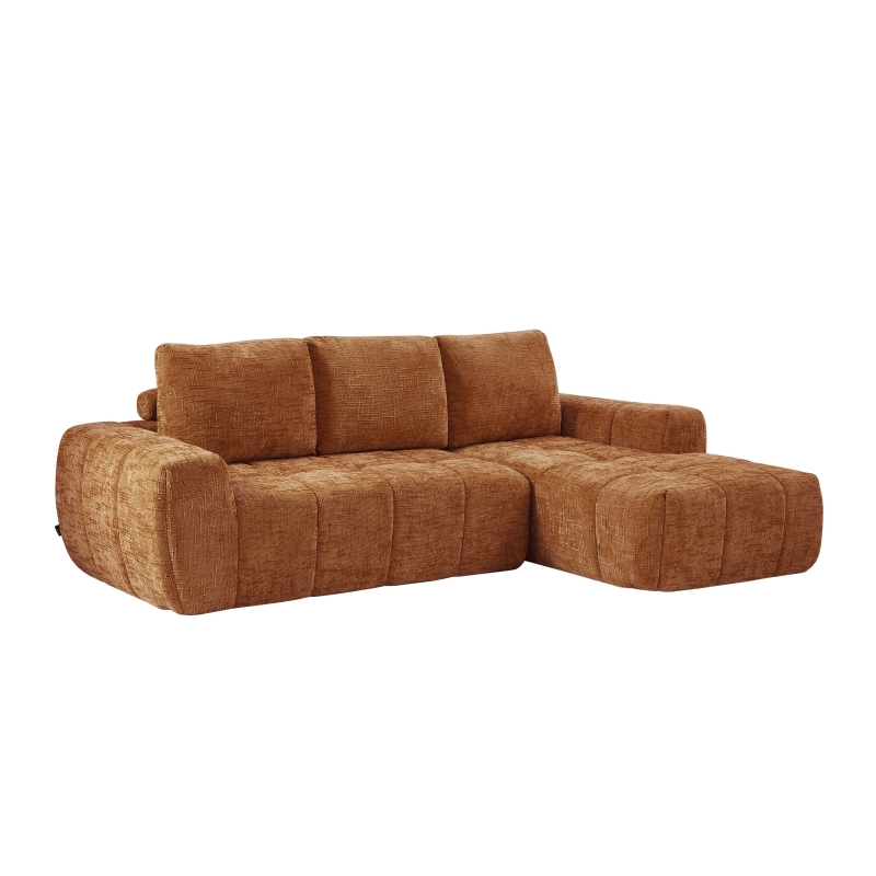 Canapé d'angle droit compressé AUREA 4 places tissu terracotta