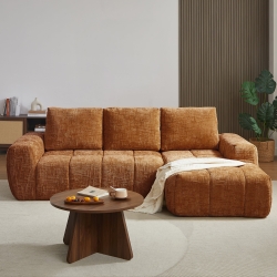 Canapé d'angle droit compressé AUREA 4 places tissu terracotta