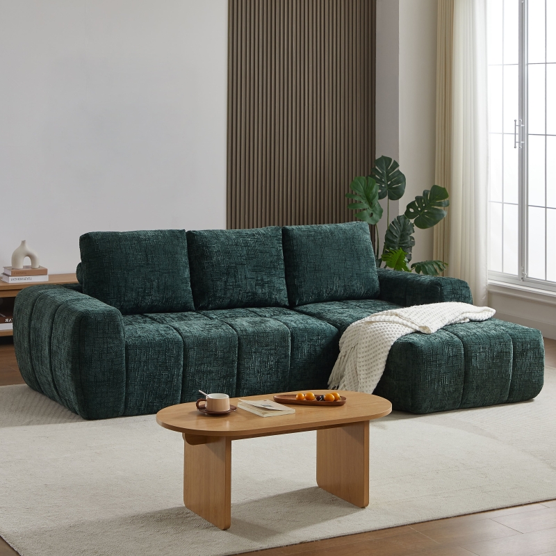 Canapé d'angle droit compressé AUREA 4 places tissu vert