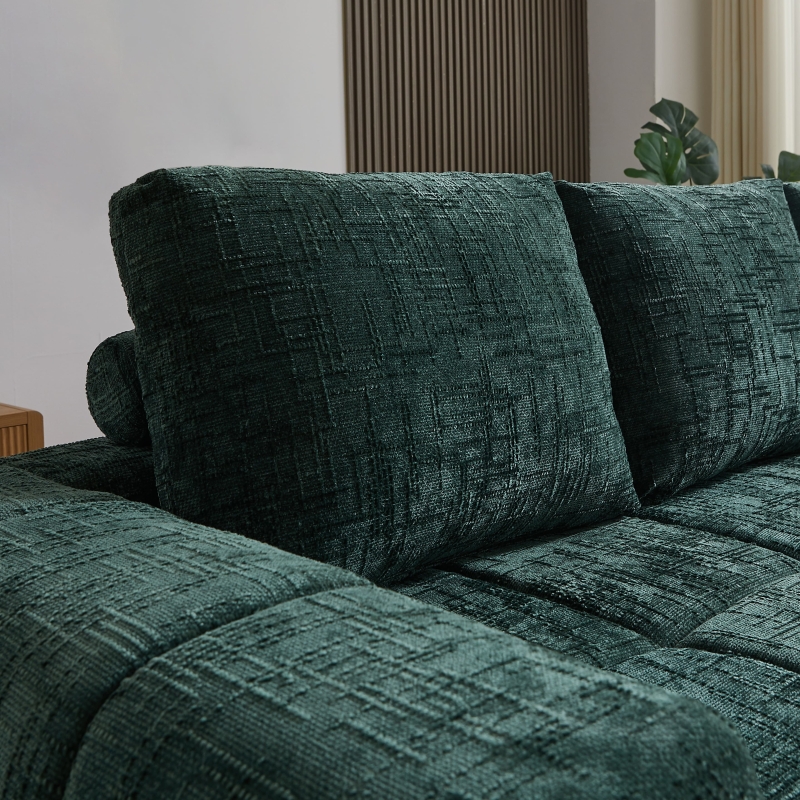 Canapé d'angle droit compressé AUREA 4 places tissu vert