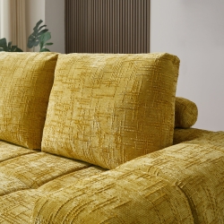 Canapé d'angle gauche compressé AUREA 4 places tissu jaune moutarde