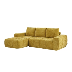 Canapé d'angle gauche compressé AUREA 4 places tissu jaune moutarde