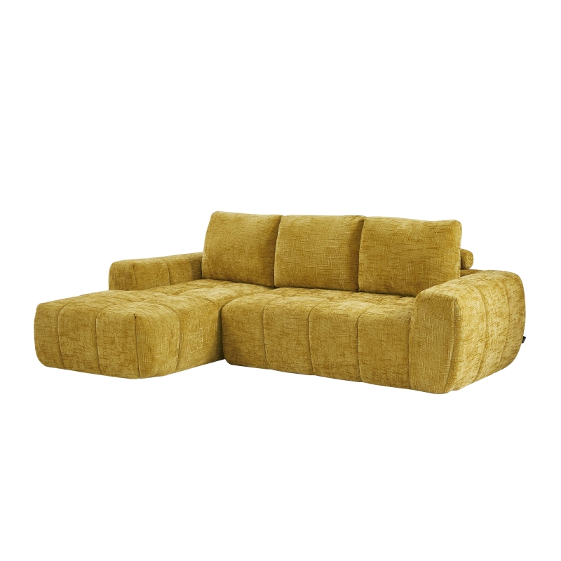 Canapé d'angle gauche compressé AUREA 4 places tissu jaune moutarde