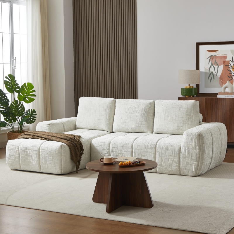 Canapé d'angle gauche compressé AUREA 4 places tissu beige