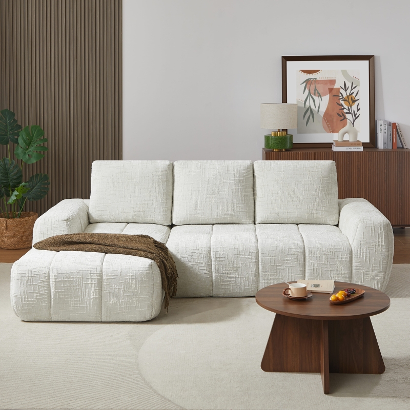 Canapé d'angle gauche compressé AUREA 4 places tissu beige