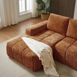 Canapé d'angle gauche compressé AUREA 4 places tissu terracotta