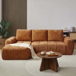 Canapé d'angle gauche compressé AUREA 4 places tissu terracotta