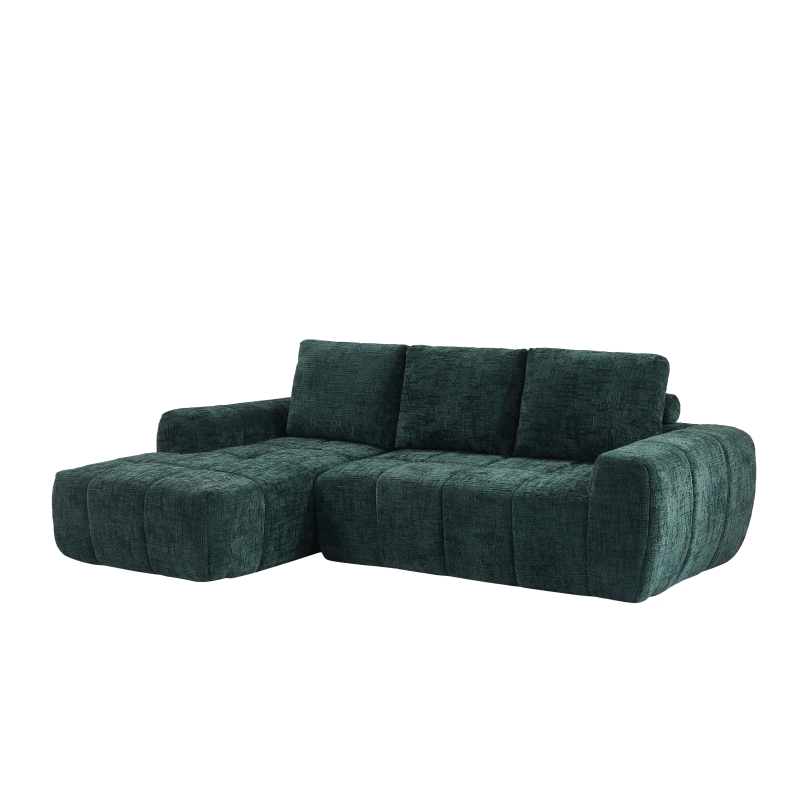 Canapé d'angle gauche compressé AUREA 4 places tissu vert