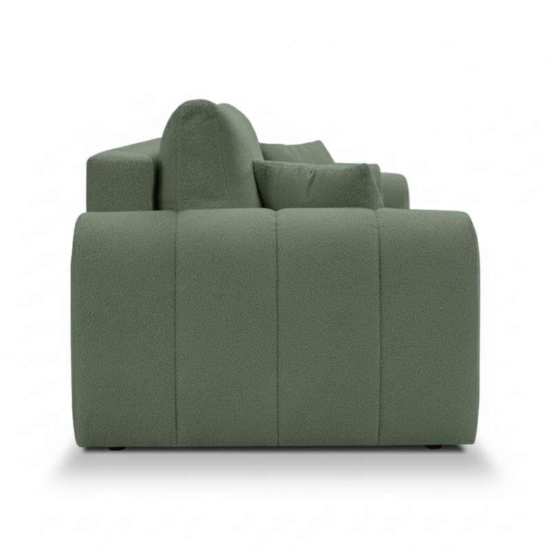 Canapé droit convertible GIORGIO 3 places tissu bouclette vert kaki