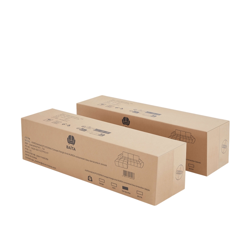 Canapé d'angle gauche compressé AUREA 4 places tissu terracotta