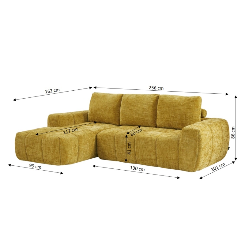 Canapé d'angle gauche compressé AUREA 4 places tissu jaune moutarde