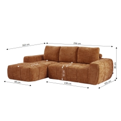 Canapé d'angle gauche compressé AUREA 4 places tissu terracotta