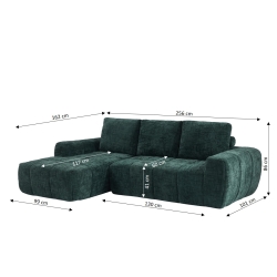 Canapé d'angle gauche compressé AUREA 4 places tissu vert