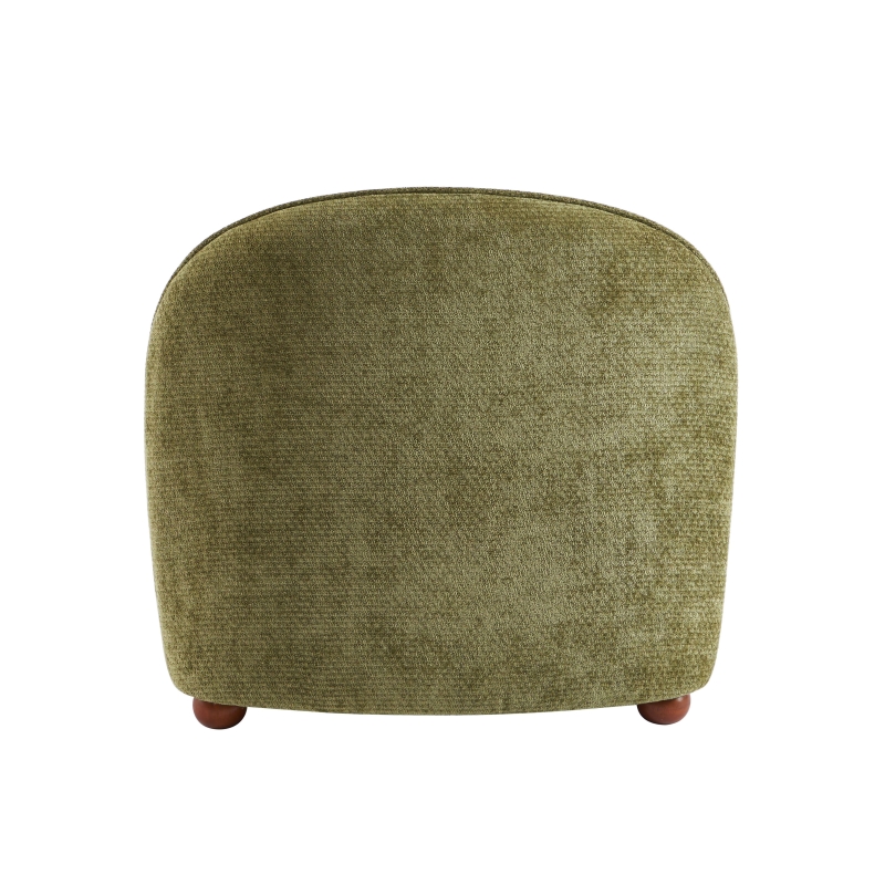 Fauteuil JUDY tissu chenille vert pieds boules teintés noyer