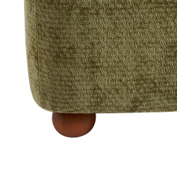 Fauteuil JUDY tissu chenille vert pieds boules teintés noyer